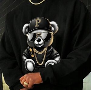 Manfinity Men's Bear Print Black Shein T-Shirt Large